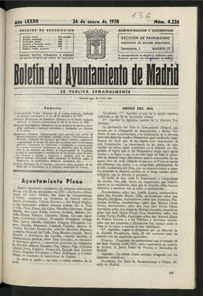 Miniatura de Boletín oficial del Ayuntamiento del 26 de enero de 1978, nº 4226