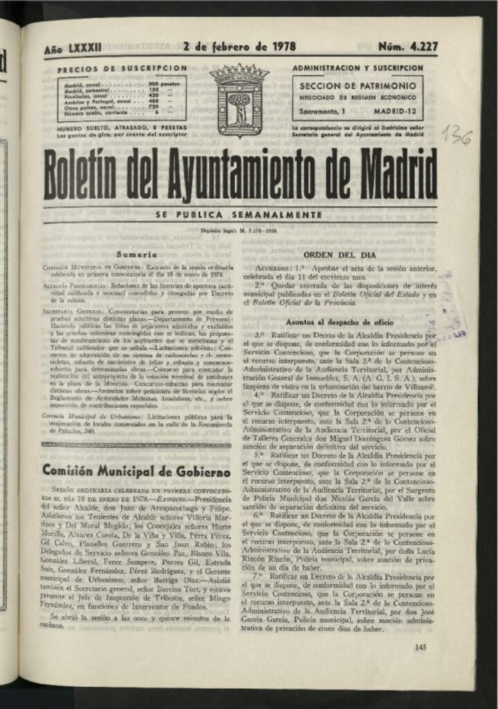 Miniatura de Boletín oficial del Ayuntamiento del 2 de febrero de 1978, nº 4227