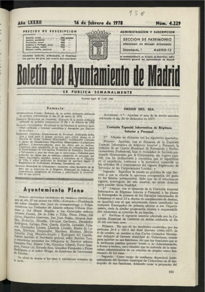 Miniatura de Boletín oficial del Ayuntamiento del 16 de febrero de 1978, nº 4229