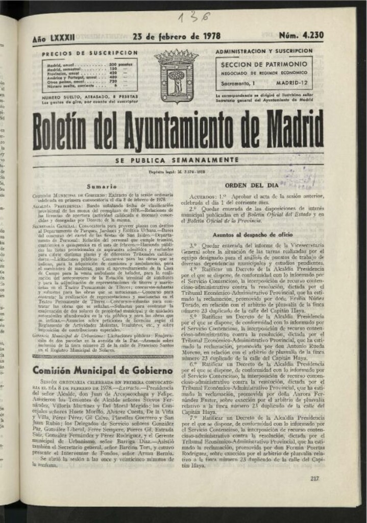 Miniatura de Boletín oficial del Ayuntamiento del 23 de febrero de 1978, nº 4230