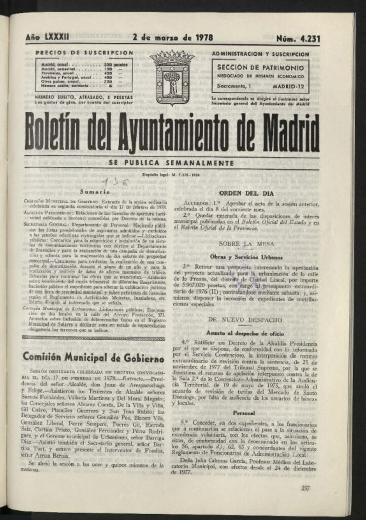 Miniatura de Boletín oficial del Ayuntamiento del 2 de marzo de 1978, nº 4231