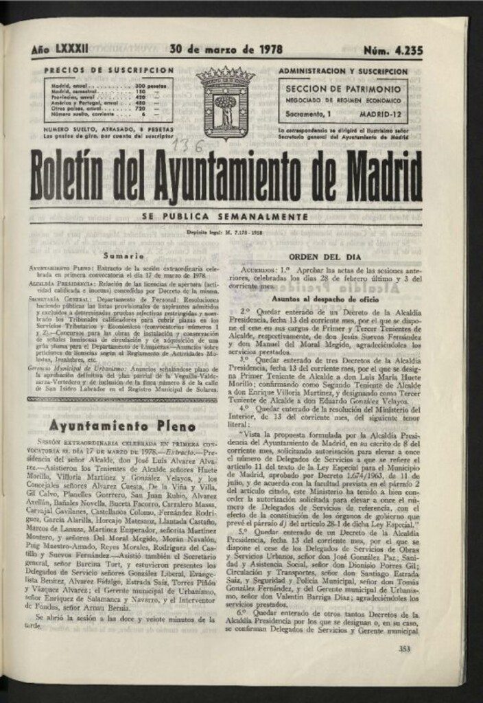 Miniatura de Boletín oficial del Ayuntamiento del 30 de marzo de 1978, nº 4235