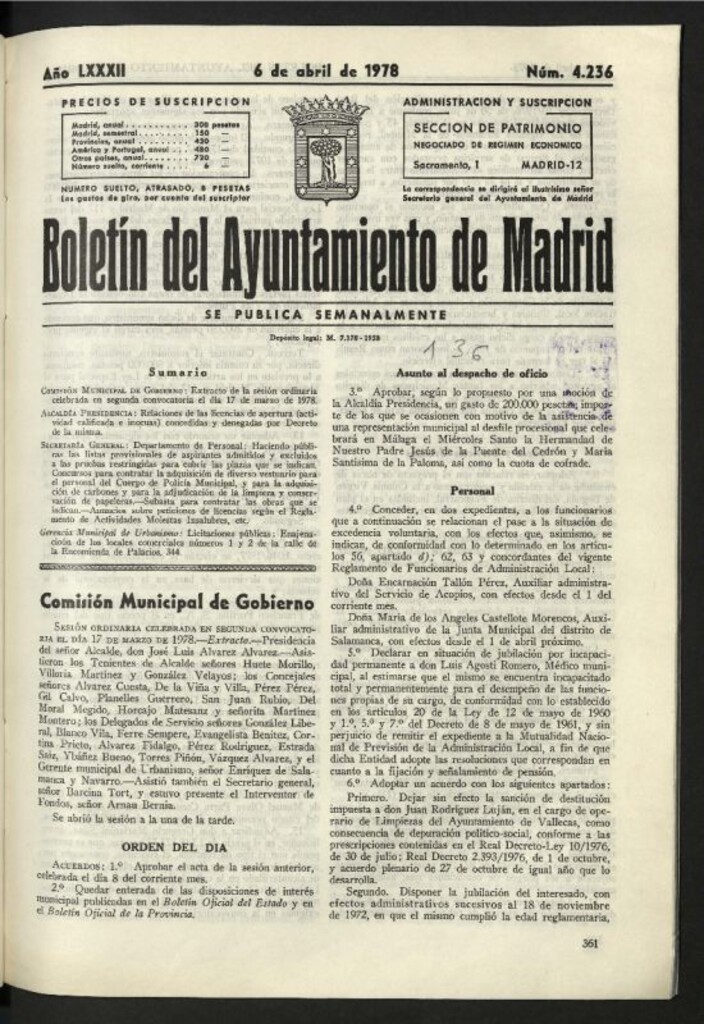 Miniatura de Boletín oficial del Ayuntamiento del 6 de abril de 1978, nº 4236