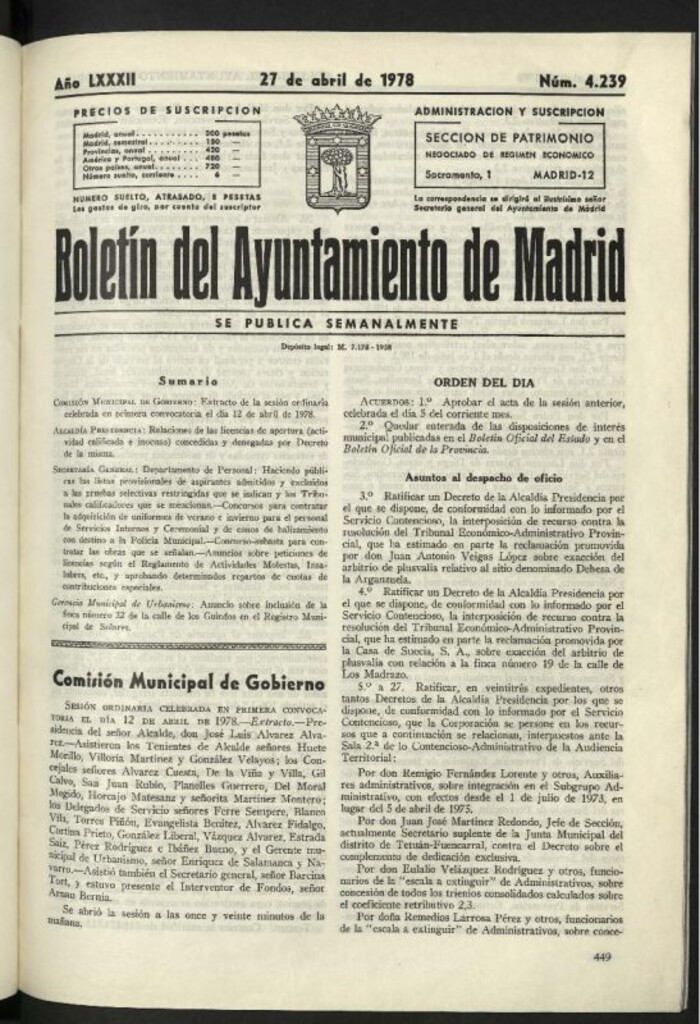 Miniatura de Boletín oficial del Ayuntamiento del 27 de abril de 1978, nº 4239