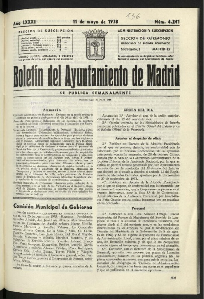 Miniatura de Boletín oficial del Ayuntamiento del 11 de mayo de 1978, nº 4241