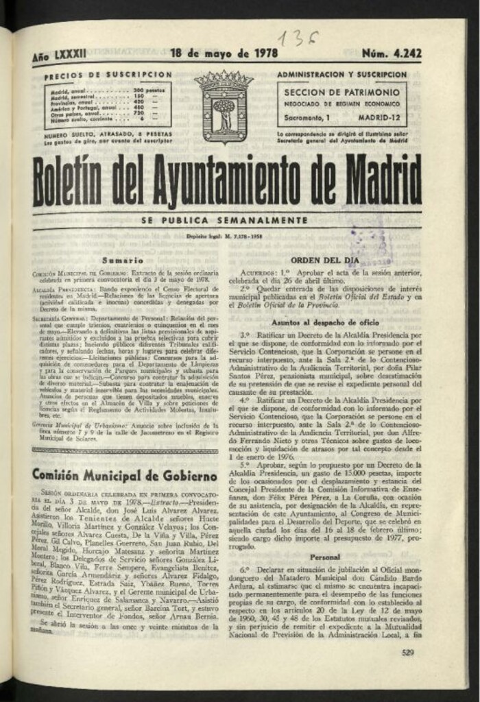 Miniatura de Boletín oficial del Ayuntamiento del 18 de mayo de 1978, nº 4242