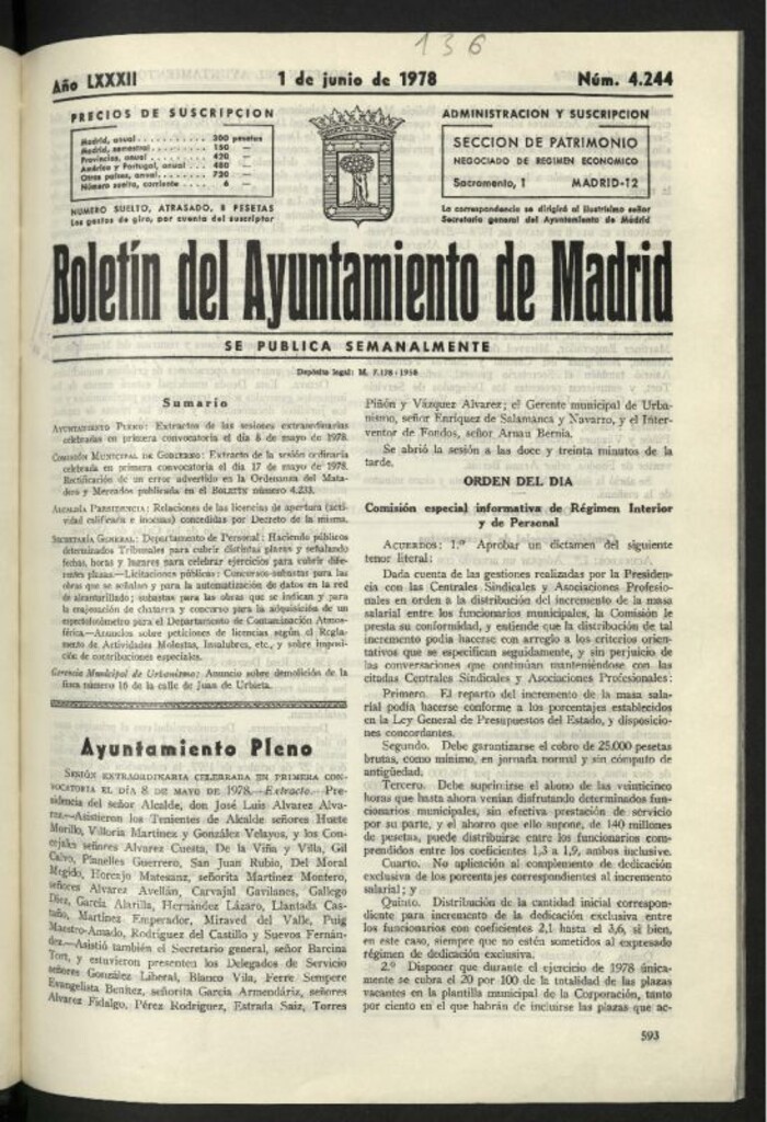 Miniatura de Boletín oficial del Ayuntamiento del 1 de junio de 1978, nº 4244