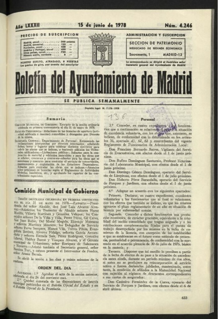Miniatura de Boletín oficial del Ayuntamiento del 15 de junio de 1978, nº 4246