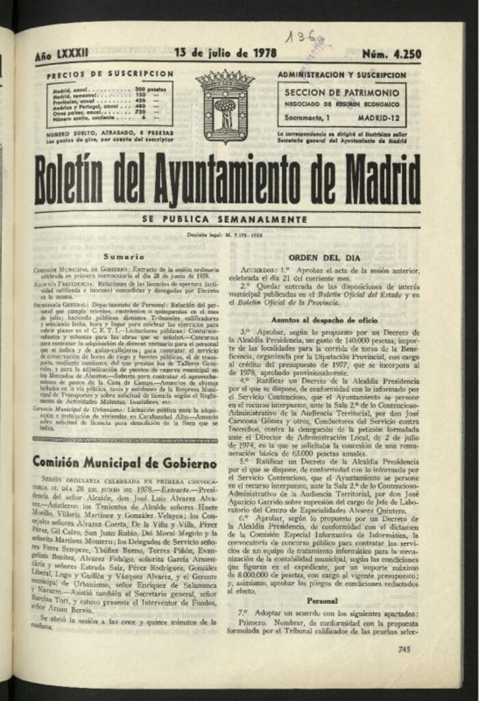 Miniatura de Boletín oficial del Ayuntamiento del 13 de julio de 1978, nº 4250