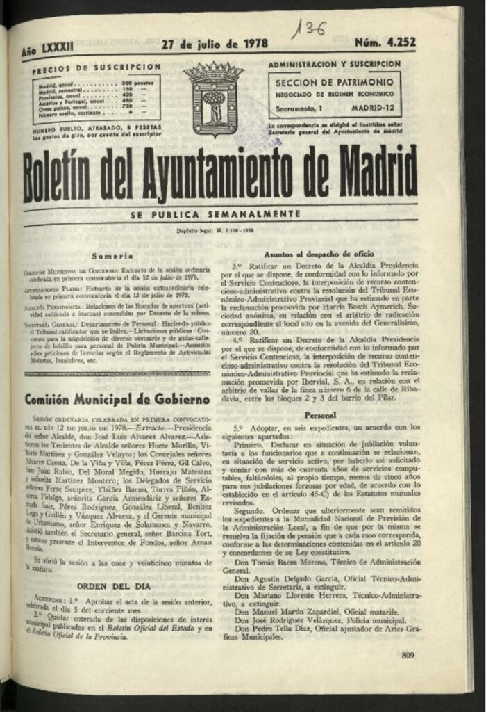 Miniatura de Boletín oficial del Ayuntamiento del 27 de julio de 1978, nº 4252