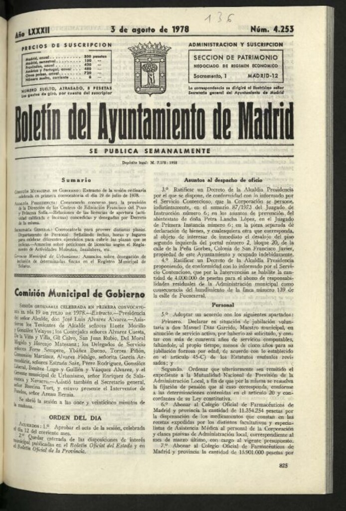 Miniatura de Boletín oficial del Ayuntamiento del 3 de agosto de 1978, nº 4253