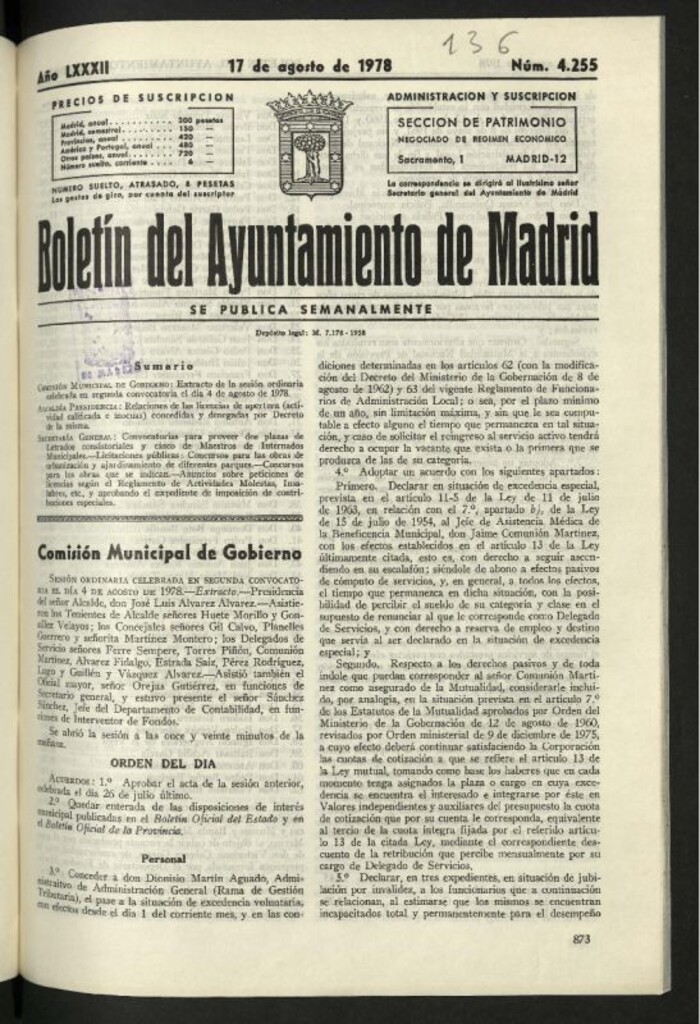 Miniatura de Boletín oficial del Ayuntamiento del 17 de agosto de 1978, nº 4255