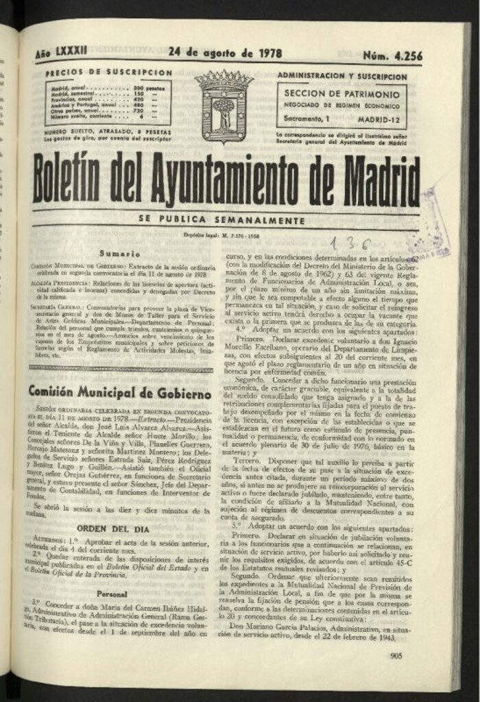Miniatura de Boletín oficial del Ayuntamiento del 24 de agosto de 1978, nº 4256