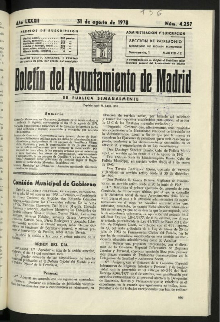 Miniatura de Boletín oficial del Ayuntamiento del 31 de agosto de 1978, nº 4257