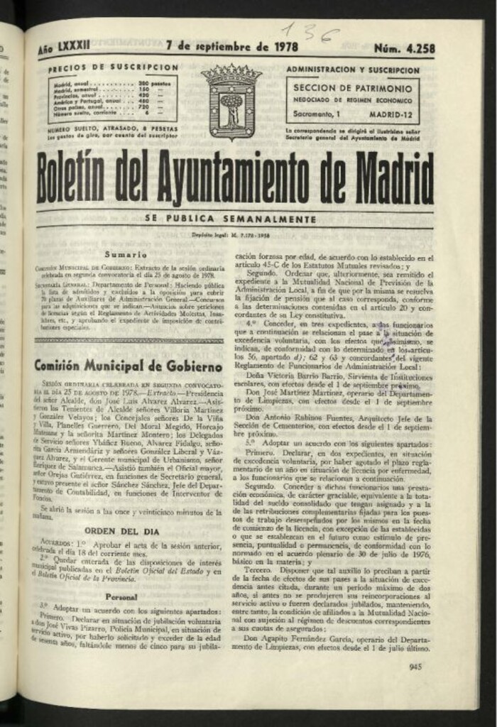 Miniatura de Boletín oficial del Ayuntamiento del 7 de septiembre de 1978, nº 4258