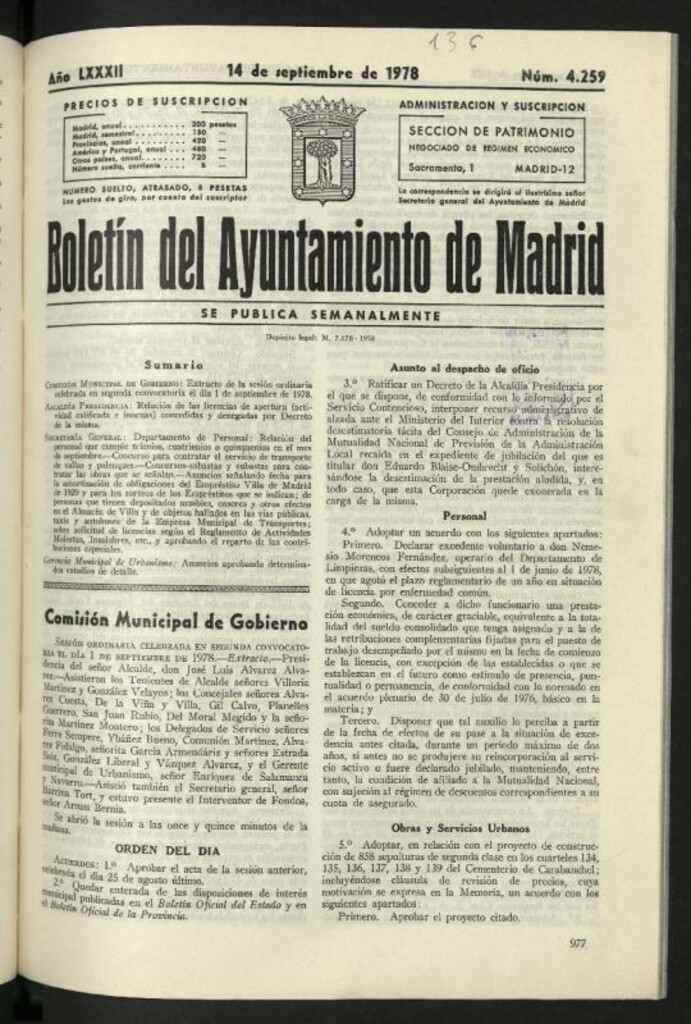 Miniatura de Boletín oficial del Ayuntamiento del 14 de septiembre de 1978, nº 4259