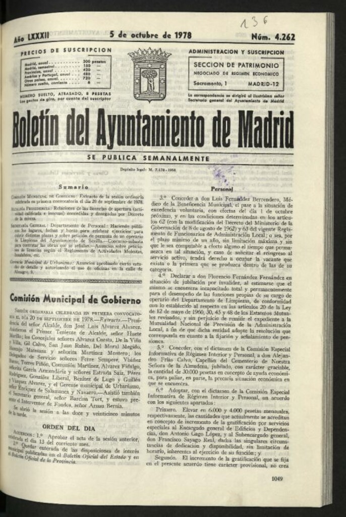 Miniatura de Boletín oficial del Ayuntamiento del 5 de octubre de 1978, nº 4262