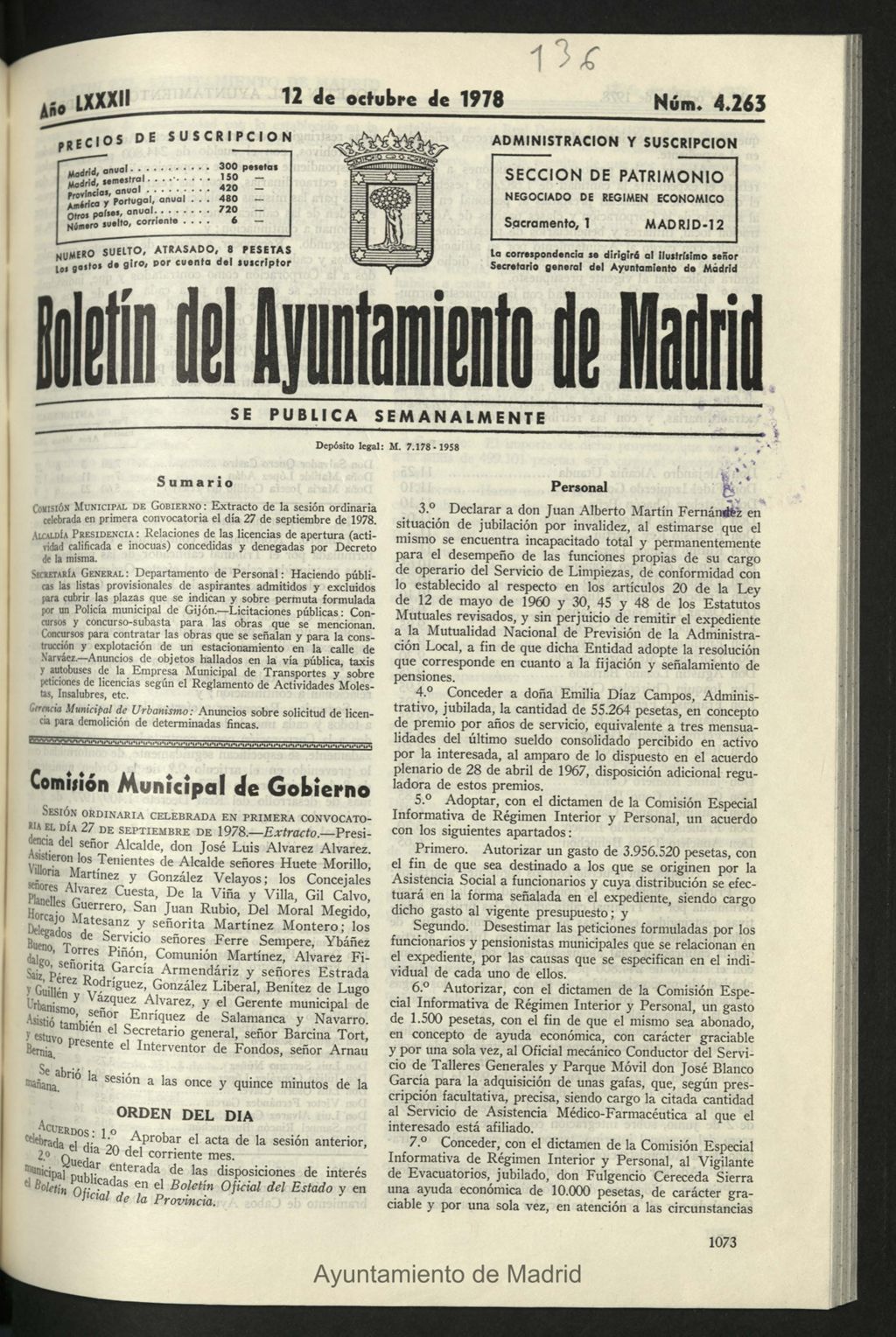 Miniatura de Boletín oficial del Ayuntamiento del 12 de octubre de 1978, nº 4263