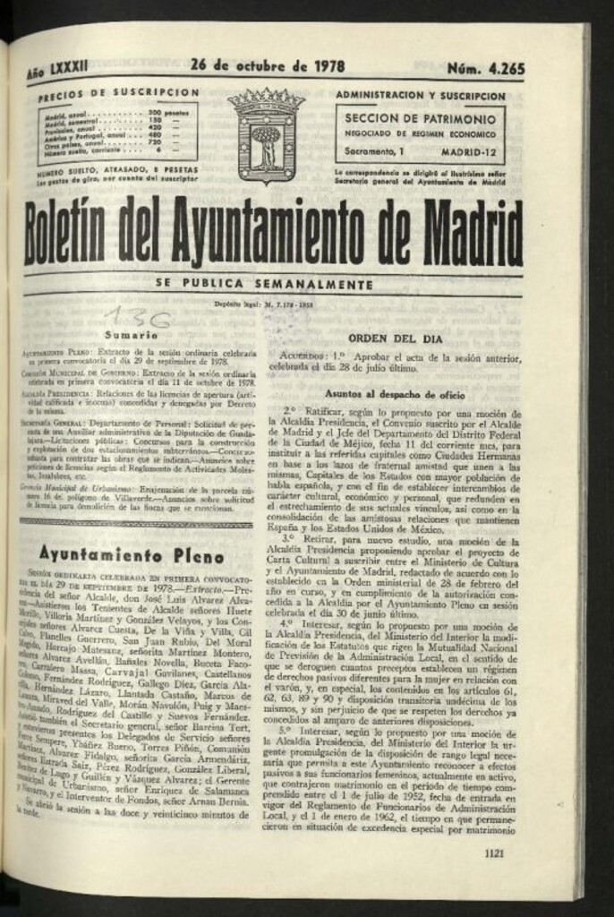 Miniatura de Boletín oficial del Ayuntamiento del 26 de octubre de 1978, nº 4265