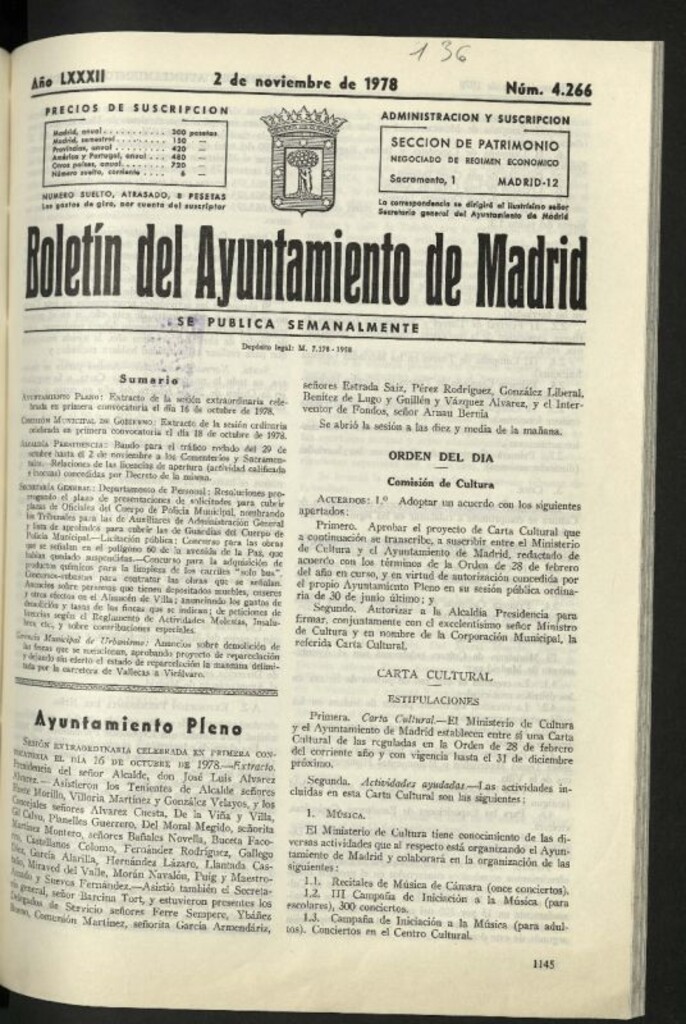 Miniatura de Boletín oficial del Ayuntamiento del 2 de noviembre de 1978, nº 4266