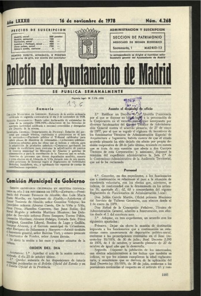 Miniatura de Boletín oficial del Ayuntamiento del 16 de noviembre de 1978, nº 4268