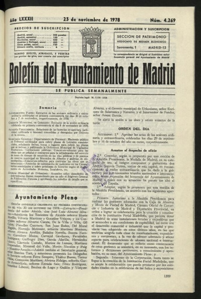 Miniatura de Boletín oficial del Ayuntamiento del 23 de noviembre de 1978, nº 4269