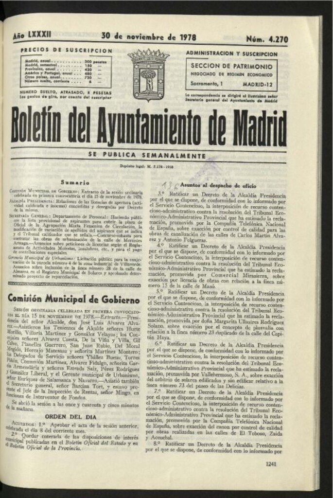 Miniatura de Boletín oficial del Ayuntamiento del 30 de noviembre de 1978, nº 4270