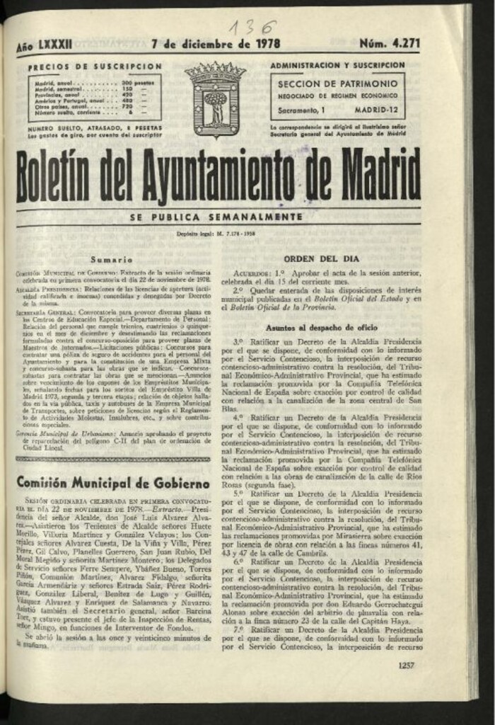 Miniatura de Boletín oficial del Ayuntamiento del 7 de diciembre de 1978, nº 4271