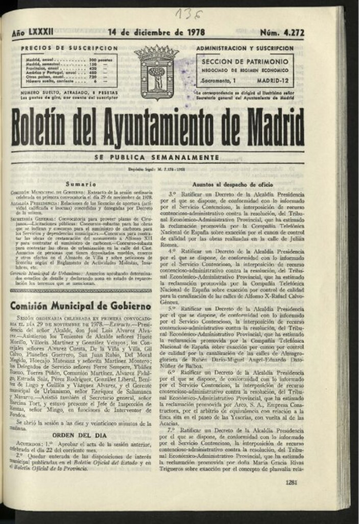 Miniatura de Boletín oficial del Ayuntamiento del 14 de diciembre de 1978, nº 4272