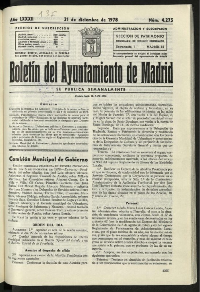 Miniatura de Boletín oficial del Ayuntamiento del 21 de diciembre de 1978, nº 4273