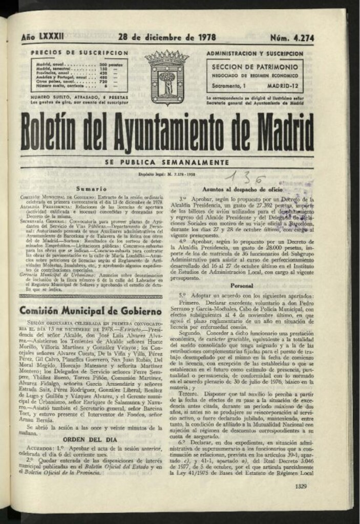 Miniatura de Boletín oficial del Ayuntamiento del 28 de diciembre de 1978, nº 4274