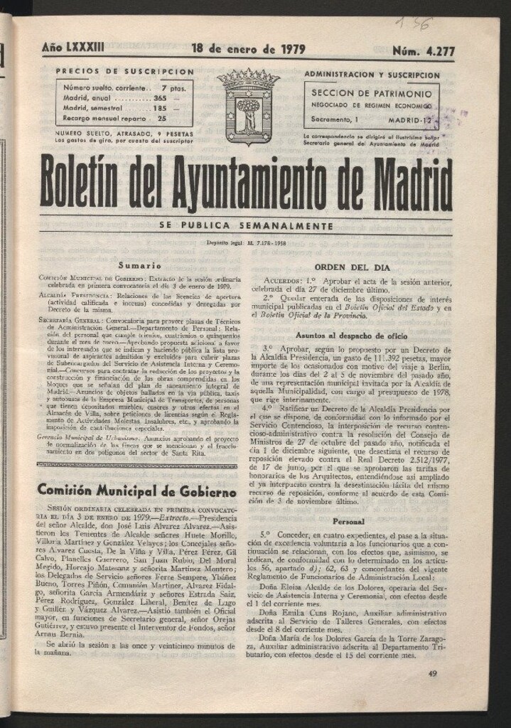 Miniatura de Boletín del Ayuntamiento de Madrid del 18 de enero de 1979