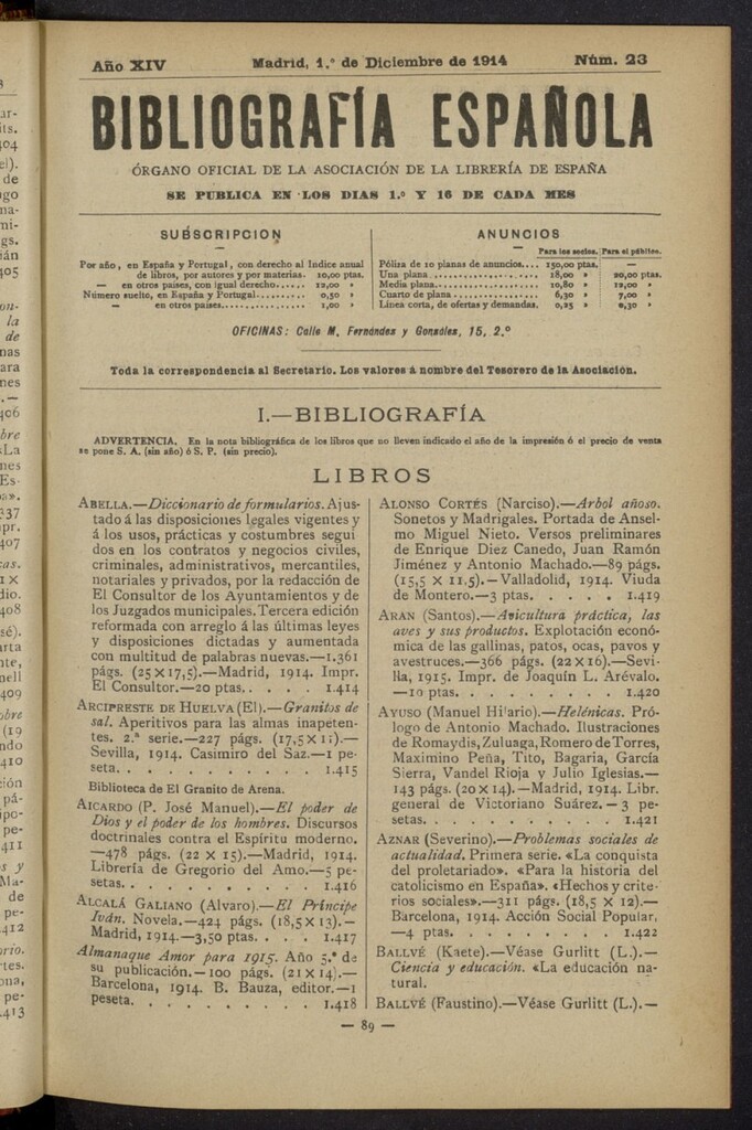 Miniatura de Bibliografía Española del 1 de diciembre de 1914