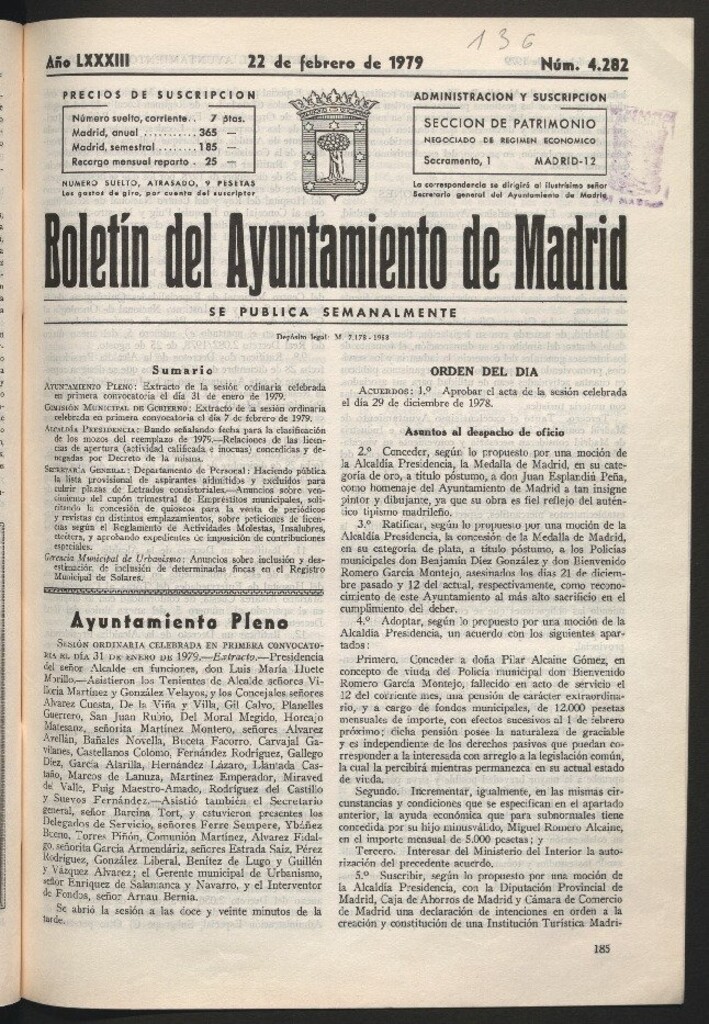 Miniatura de Boletín del Ayuntamiento de Madrid del 22 de febrero de 1979
