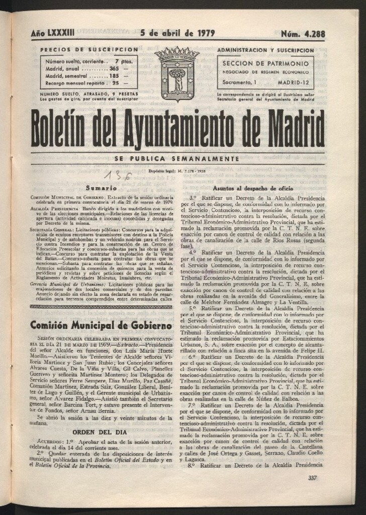 Miniatura de Boletín del Ayuntamiento de Madrid del 5 de abril de 1979