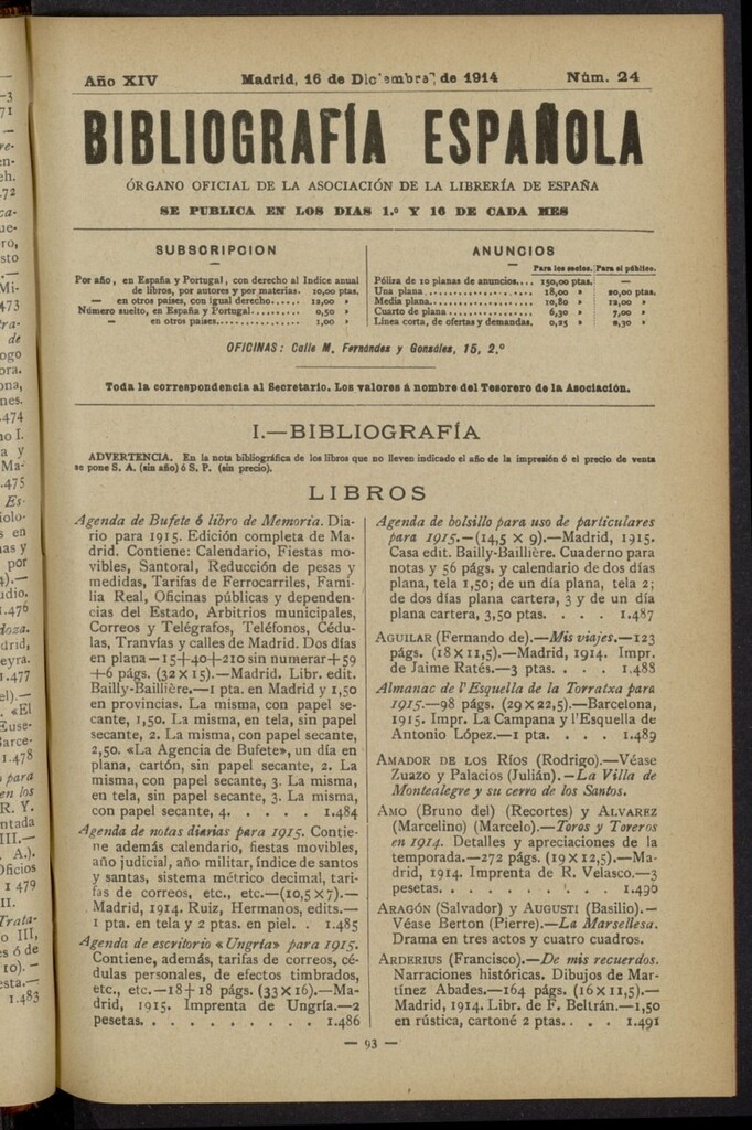 Miniatura de Bibliografía Española del 16 de diciembre de 1914