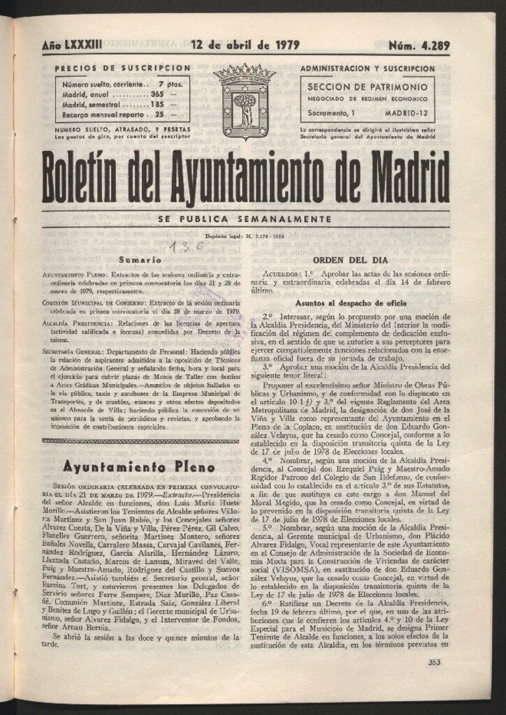 Miniatura de Boletín del Ayuntamiento de Madrid del 12 de abril de 1979