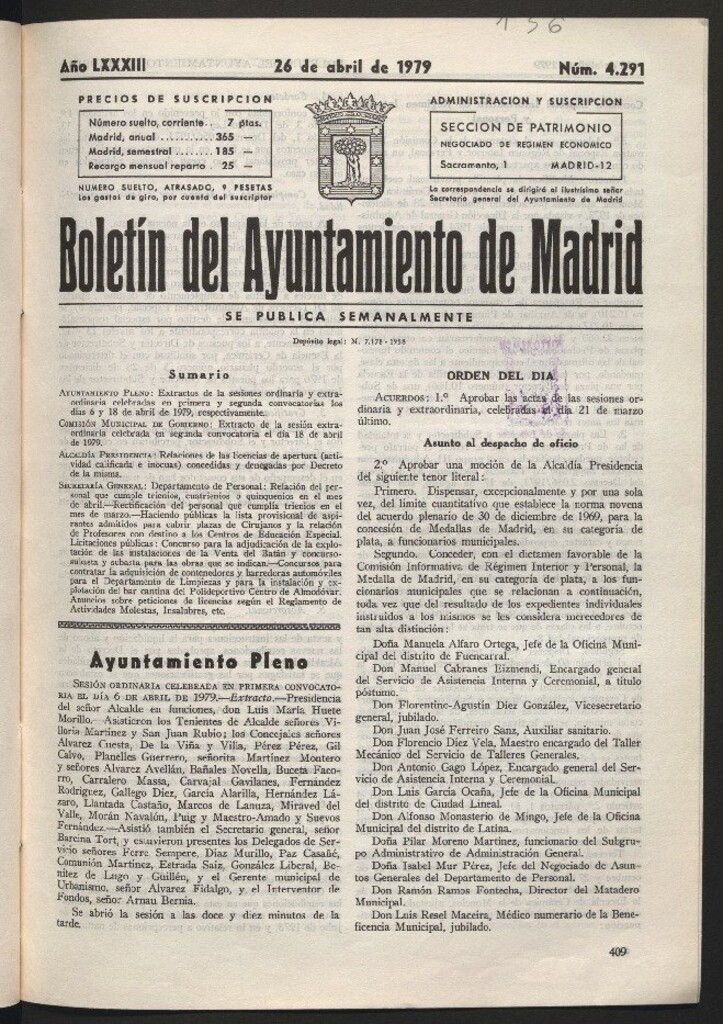 Miniatura de Boletín del Ayuntamiento de Madrid del 26 de abril de 1979