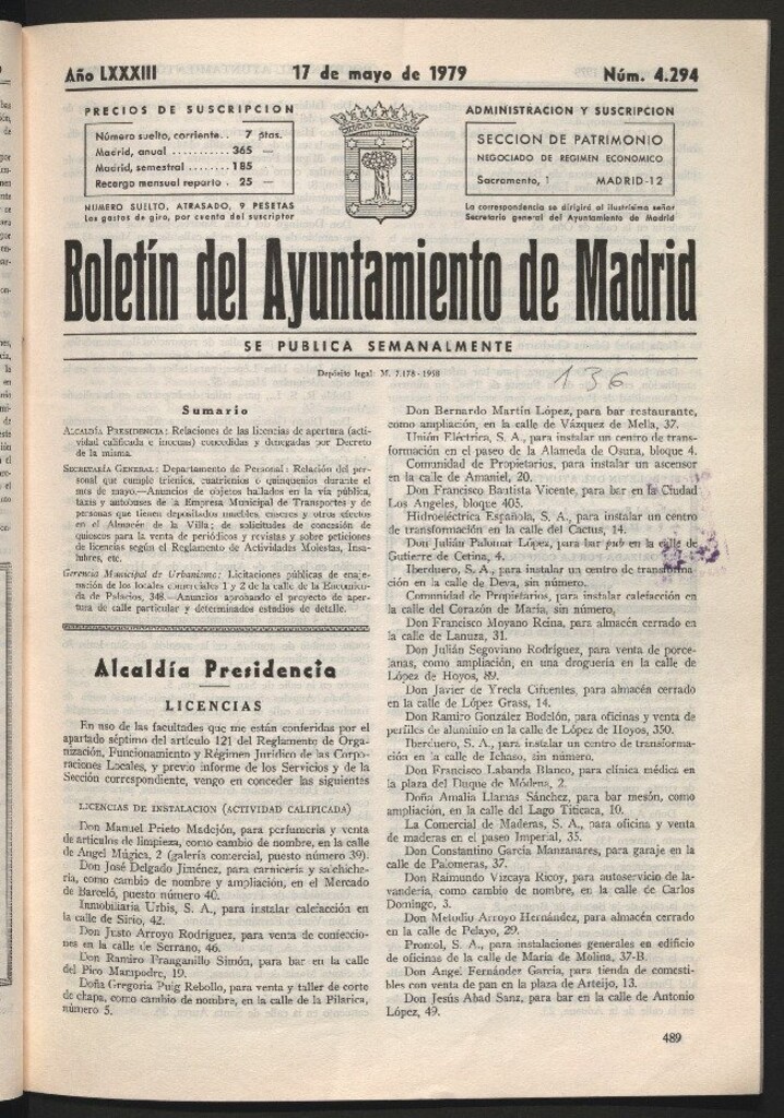 Miniatura de Boletín del Ayuntamiento de Madrid del 17 de mayo de 1979