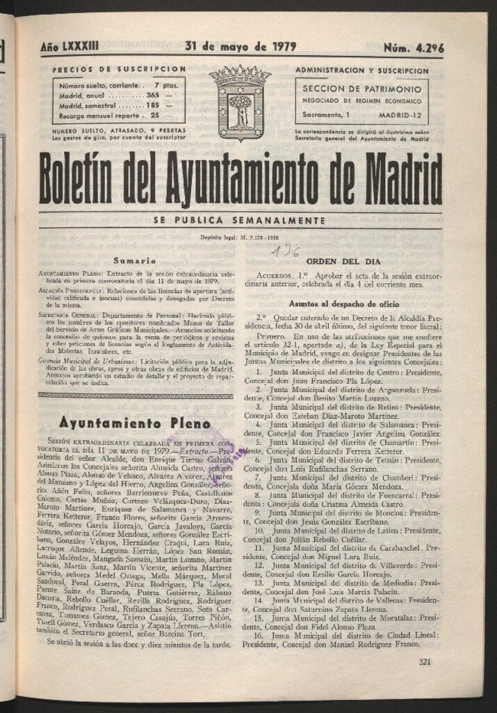 Miniatura de Boletín del Ayuntamiento de Madrid del 31 de mayo de 1979