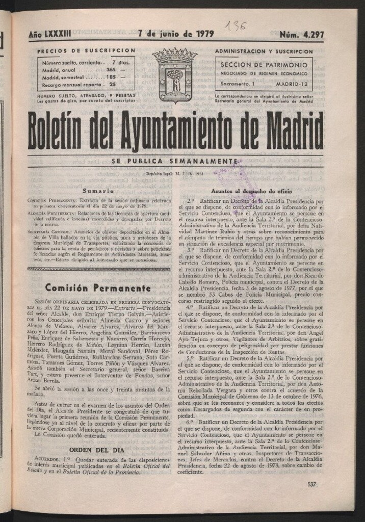 Miniatura de Boletín del Ayuntamiento de Madrid del 7 de junio de 1979