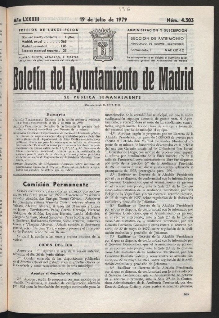 Miniatura de Boletín del Ayuntamiento de Madrid del 19 de julio de 1979