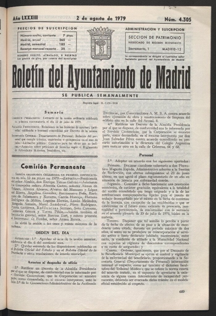 Miniatura de Boletín del Ayuntamiento de Madrid del 2 de agosto de 1979