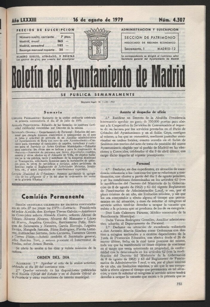 Miniatura de Boletín del Ayuntamiento de Madrid del 16 de agosto de 1979