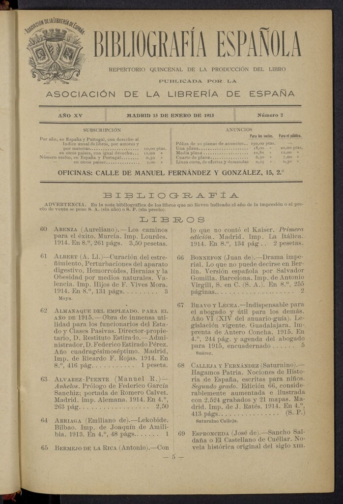 Miniatura de Bibliografía Española del 16 de enero de 1915