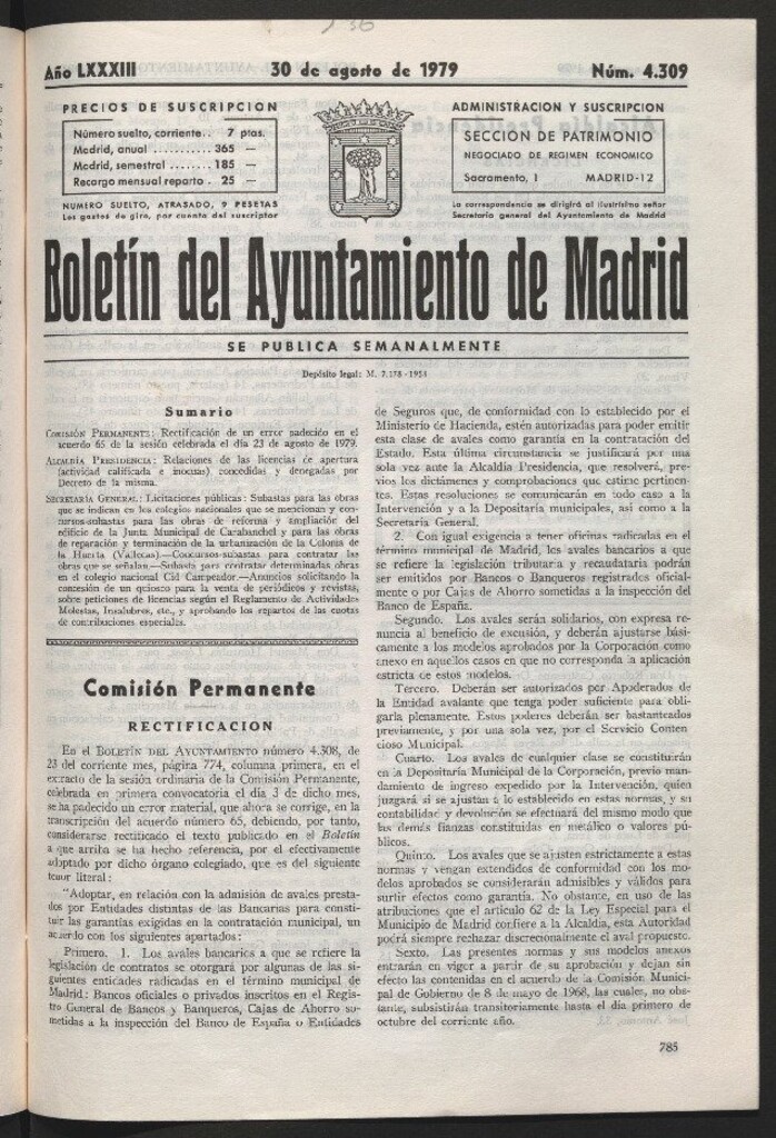 Miniatura de Boletín del Ayuntamiento de Madrid del 30 de agosto de 1979