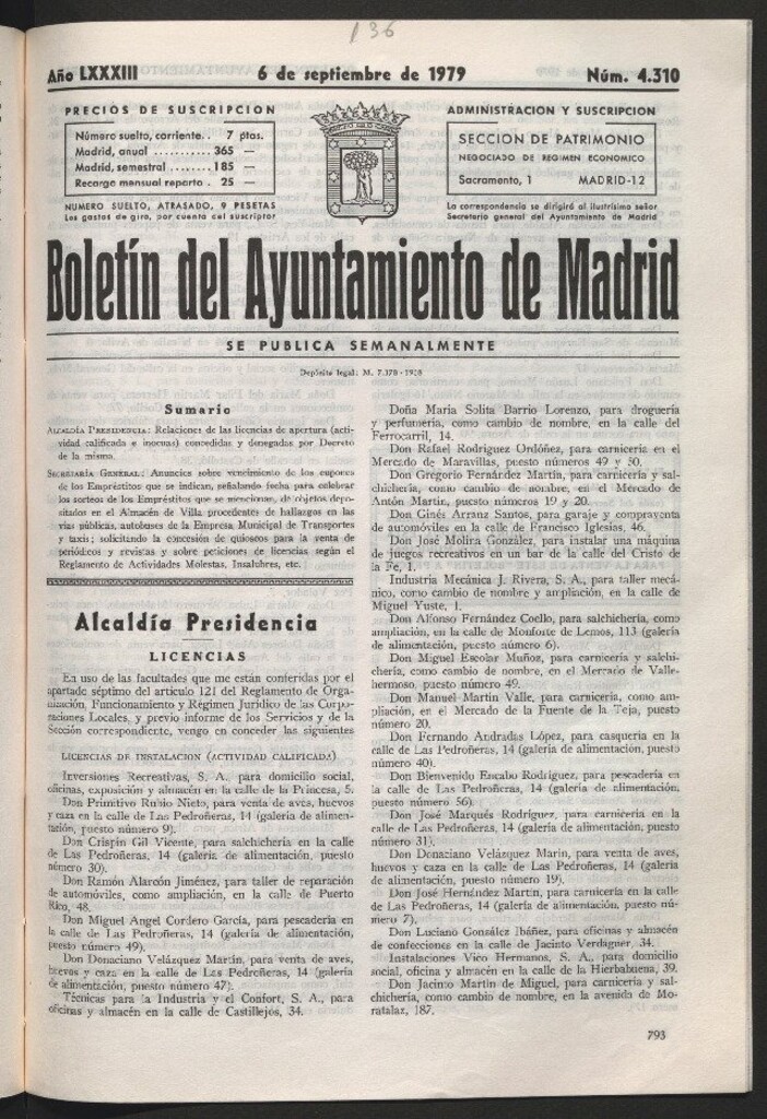 Miniatura de Boletín del Ayuntamiento de Madrid del 6 de septiembre de 1979