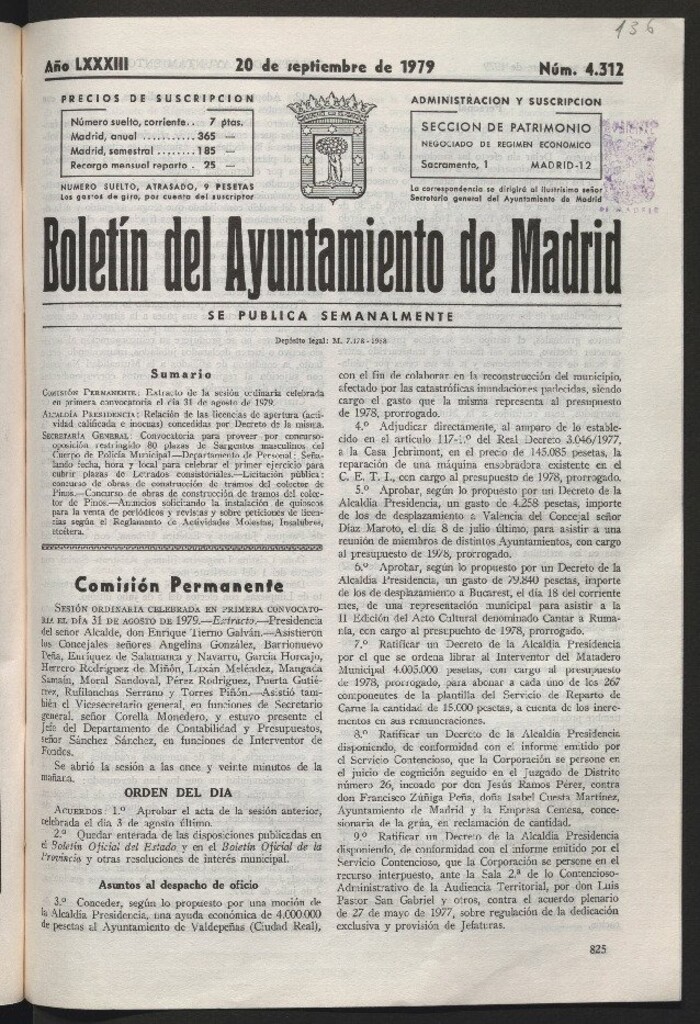 Miniatura de Boletín del Ayuntamiento de Madrid del 20 de septiembre de 1979