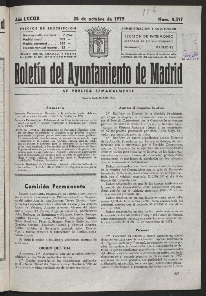 Miniatura de Boletín del Ayuntamiento de Madrid del 25 de octubre de 1979