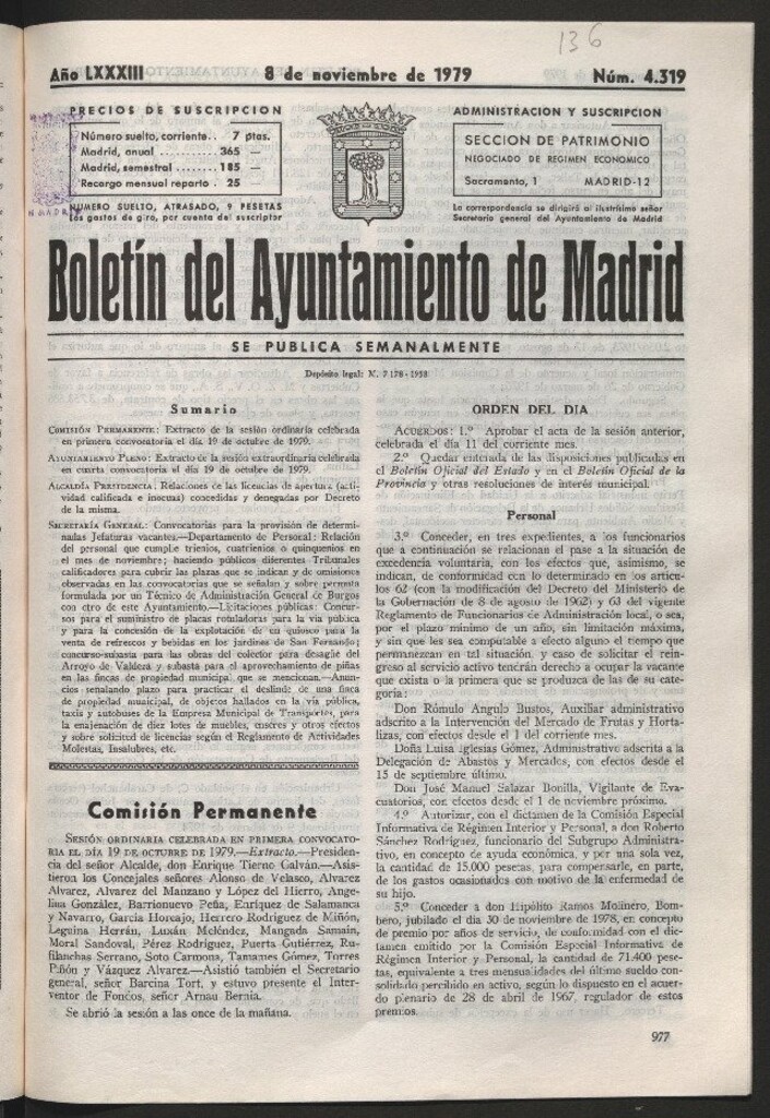 Miniatura de Boletín del Ayuntamiento de Madrid del 8 de noviembre de 1979